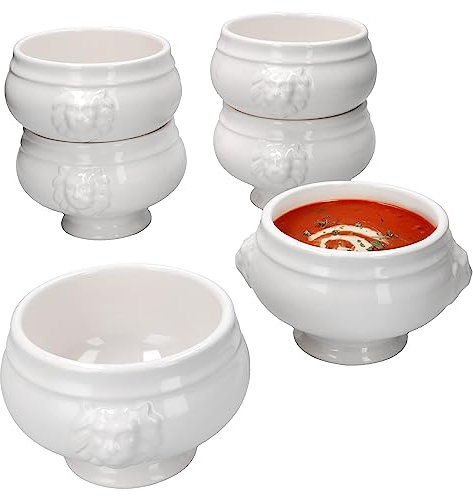 MamboCat Lot de 6 Terrines à Tête de Lion Leo I Petit 450 ml I Pour 6 Personnes I Tasses Blanches 0,45 l I Bol à Soupe pour Mariage, de Pois ou Autre