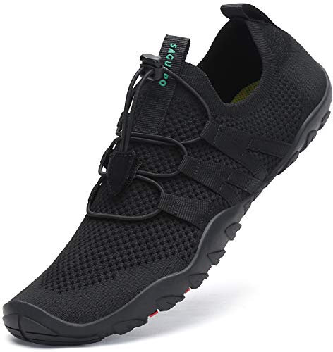 SAGUARO Damen Badeschuhe Herren Wasserschuhe Schnell Trocknend Aquaschuhe Strandschuhe rutschfeste Surfschuhe Schwimmschuhe Dunkelschwarz 41 EU