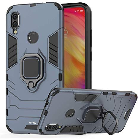AKABEILA Funda Compatible con Xiaomi Redmi Note 7 Pro/Redmi Note 7S Carcasa con Anillo Dedo Soporte Metal Silicona PC Híbrido Custodia Antiarañazos a Prueba de Golpes