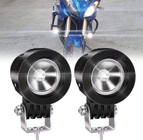 Biqing Lot de 2 projecteurs de moto 10 W blancs, 5,1 cm, feux antibrouillard supplémentaires, phares LED auxiliaires 12 V 24 V pour camion, tout-terrain, 4 x 4, VTT
