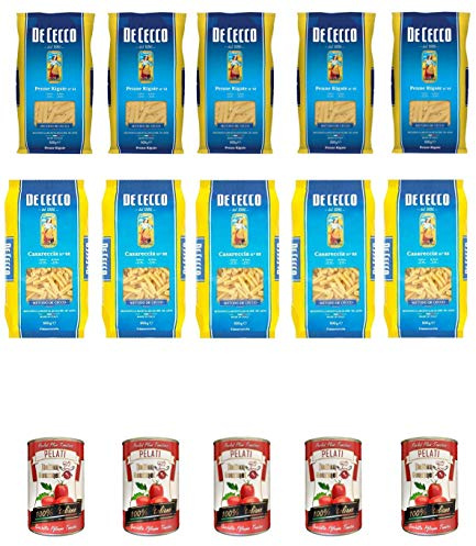 5x De Cecco Casareccia n.88 500G + 5x De Cecco Penne Rigate n. 41 + Italian Gourmet 100% italienische geschälte Tomaten dosen 5x 400g
