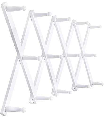 SKOLOO Accordion Wall Hanger, Expandable Coat Rack Wall Mounted, Solid Wooden Wall Hat Rack, 14 Peg, White