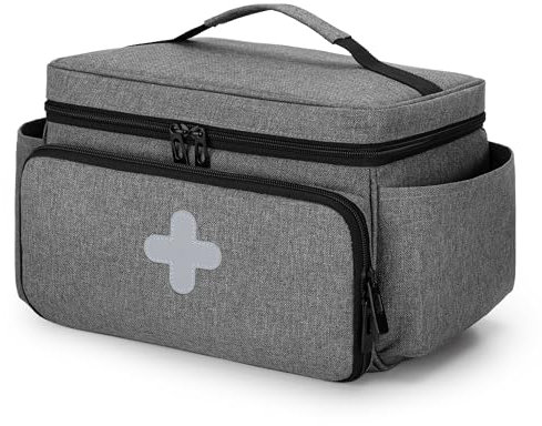 CURMIO Erste Hilfe Sets Tasche, Tragebare Medizinische Tasche für Haushalt, Notfalltasche für Hausarzt, Häusliche Pflege, Reise oder Notfallveranstaltung (Leere Tasche), Patent Angemeldet, Grau