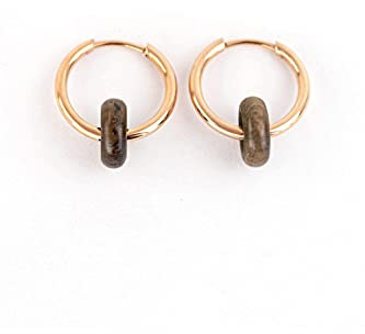 KERBHOLZ Holzschmuck – Geometrics Collection Donut Earring, Damen Ohrring geometrisch, kleine Creolen mit Element aus Naturholz (15mm x 8mm) (roségold)