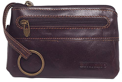 BAWAKO portachiavi grande 2 scomparti con cerniera vera pelle, bel portachiavi per donna uomo bambino, tasca chiave portafoglio piccolo compatto fatto a mano