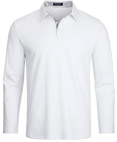 Enlision Mens Long Sleeve Polo Shirts White Polo Shirt Casual Golf t-Shirts Cotton Tops XL