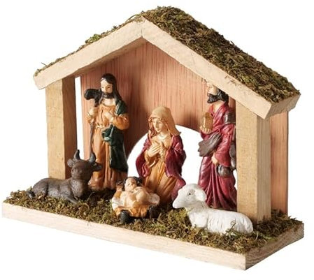 Tischkrippe Krippe b695 Natur braun grau Deko Figuren 15cm groß Christus Jesus Weihnachtskrippe Kunstharz Weihnachten Geschenk Tischdeko