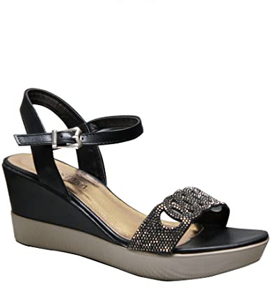 Women's Summer Fashion Wedge Sandals with Sparkling Diamante Black