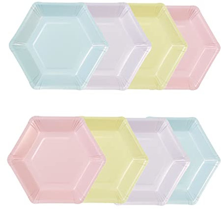 Talking Tables Paquete de 8 (22x 21cm) Platos de papel pastel grandes hexagonales | Vajilla desechable para cumpleaños, día de San Valentín, fiesta de pijamas para niñas, color, Large HEX-L