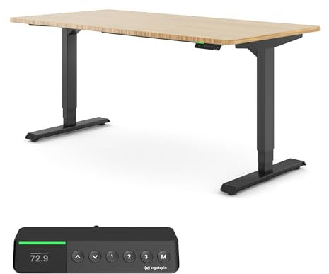 Ergotopia Desktopia Pro X Elektrisch höhenverstellbarer Schreibtisch, Ergonomischer Stehtisch für Büro oder Home Office (Bambus, Gestell Schwarz, 180 x 80 cm)