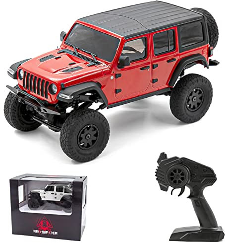 KKnoon RC Crawler, SCX1/24 Scale RC Rock Crawler 4x4 RTR Kletterauto Off Road RC Trucks für Erwachsene, Wasserdichtes All Terrain RC Crawler DIY Batterie Kit mit Controller Jeep Wrangler, Rot