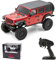 KKnoon RC Crawler, SCX1/24 Scale RC Rock Crawler 4x4 RTR Kletterauto Off Road RC Trucks für Erwachsene, Wasserdichtes All Terrain RC Crawler DIY Batterie Kit mit Controller Jeep Wrangler, Rot
