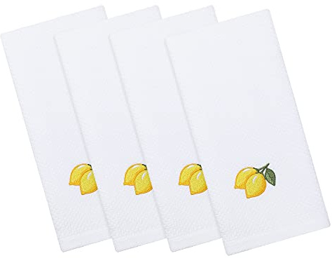 Homaxy Lot de 4 torchons de Cuisine 100% Coton gaufré, avec Broderie Citron, Ultra Doux, absorbants, séchage Rapide, torchon de Nettoyage de 33 x 71,1 cm