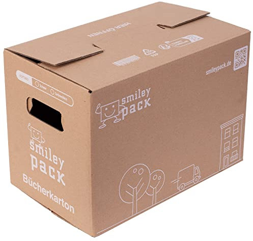 smiley pack 20 Stück Umzugskartons Bücherkarton Aktenkarton Archivkarton 500 x 300 x 350 mm bis 40 kg (Zweiwellig) stabil Profi groß stark Umzugskiste günstig Stapelbar – Sets von 5 bis 240 Stück