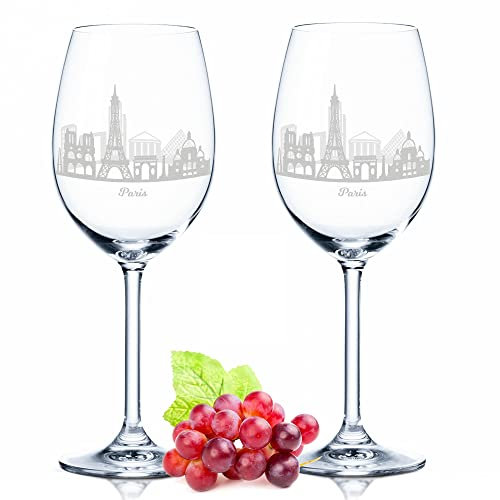 GRAVURZEILE Leonardo Weingläser mit Gravur - Skyline Paris im Set - Hochwertige 360° Lasergravur - schönes Geschenk als Andenken, Souvenir oder für Sammler & Weingenießer zum Geburtstag
