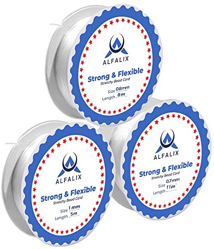 Pack of 3 Clear Elastic for Bracelet Making Invisible String Durable & Transparent Elastic Thread Bracelet for Jewellery making Beading & DIY Craft Projects (1mm/5m+0.8mm/8m+0.7mm/11m)