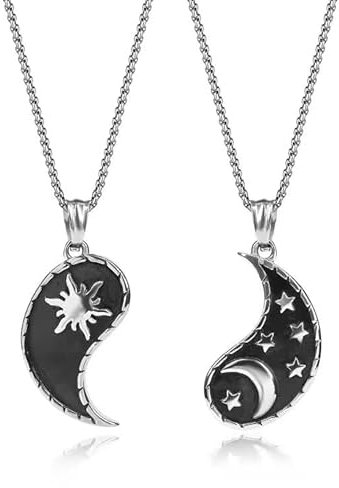 GAVU Partner Geschenke Freundschaftsketten Mond Sonne Ying Yang Halsketten mit Puzzle Anhänger aus Edelstahl