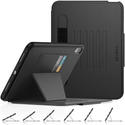 SEYMAC stock for iPad A16 11th Generation Case 11 inch 2025/ iPad 10th Generation Case 10.9 inch 2022, Slim Auto Sleep/Wake Shockproof Cover with Magnetic Stand, Pencil Holder & Card Slots, Black