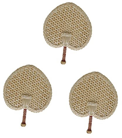Parliky 3 Stk Strohfächer Fans Seegras Kühlgebläse Im Sommer Party-fan Natürlicher Gewebter Handventilator Wanddekorationsfächer Dekorativer Fächer Reisen Pentagon Polyester