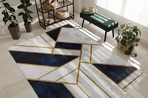 rugsx Exklusiv Emerald Teppich Glamour – Stilvoll, Marmor-Design, Geometrisch Dunkelblau/Gold 240x330 cm Modern Teppich für Wohnzimmer