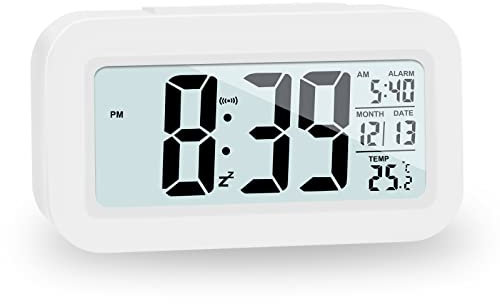 JOPHEK LCD Horloge Digitale Réveil, Réveil De Voyage avec Température Date Snooze, Horloge Numérique sans Tic-Tac pour Chambre Bureau de la Famille