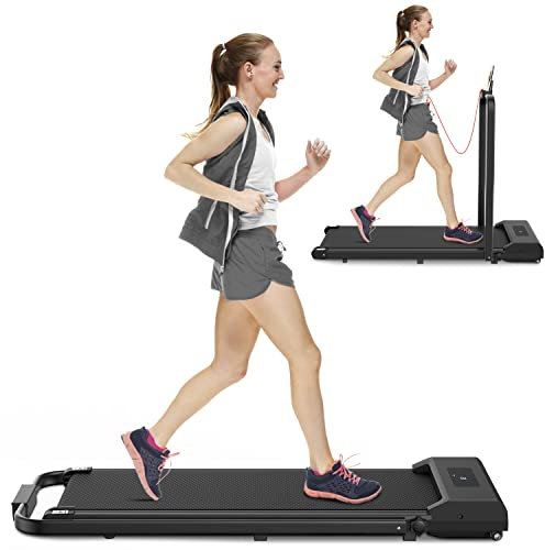 bigzzia Laufband mit Klappbarer Griifstange - Walking Pad Laufbänder Untertisch Laufgerät Elektrisch Tragbar Heim-Fitnessgerät für Zuhause Joggen, Schwarz