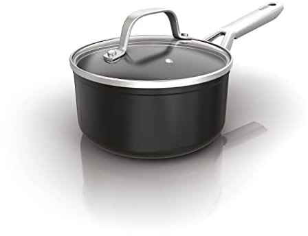 Ninja ZEROSTICK Essentials Cookware 18cm Saucepan with Glass Lid, Non-Stick, Long Lasting Forged Aluminium Saucepan, Induction Compatible, Oven Safe to 260°C, Black C10218UK