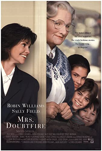 MRS DOUBTFIRE 1 Poster A4 - Filmkunstposter in verschiedenen Größen für Wohn- oder Schlafzimmerideen. Randlose Kultfilmbilder, klassische ikonische 70er, 80er, 90er Jahre, Vintage-Retro-Wanddekoratio
