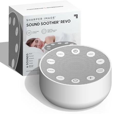 SHARPER IMAGE - Weißes Rauschen Maschine - 6 Klänge | Wald, Regen & Ozean - Einschlafhilfe - Beruhigung für Erwachsene - Tragbar - Entspannung - Weißes Rauschen für Babys