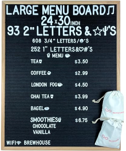 Large Black Felt Letter Board | 24x30 Classy Dark Stained Wooden Frame with White Letters | Premium Changeable Sign Boards for Price List Message Letterboard With Stand for Small Business
