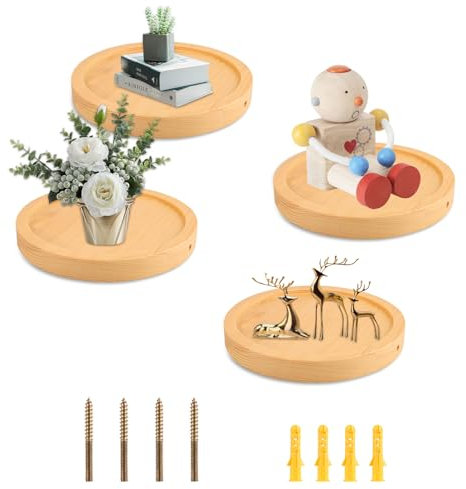 APACALI 4 Stück Schweberegal Rund Holz, Ø15cm Wandregal Rund, Schweberegal Holz, Wandregal Klein Holz, Pflanzen Wandhalterung, Schweberegal klein für einen Blumentopf oder eine Vase