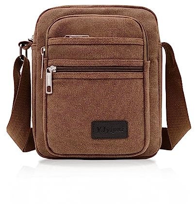 FuninCrea Casual Crossbody Tasche, Canvas Umhängetasche Messenger Taschen für Männer, Multi Pocket Crossbody Telefon Tasche mit Schultergurt für Sport, Reisen, Wandern, Radfahren (Braun)