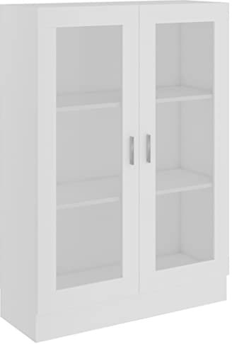 Natulvd Bookcases with 2 Glass Doors, Book Cabinet Display Storage Shelving Unit, Storage Rack File Cabinet for Living Room Bedroom Office - White - 115 cm H