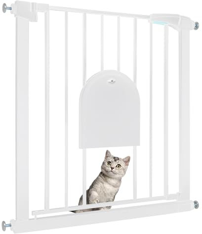 Froadp Türschutzgitter Baby Treppengitter 75-85cm Kindergitter ohne Bohren Türgitter mit Tür für Hunde und Katzen Beidseitig Schwenkbar Absperrgitter Automatisch Haustier Gittertür, Weiß