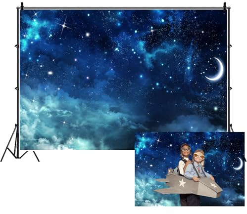 Ttincceer Sternennacht Hintergrund 300x200cm Sternenhimmel Funkelnder Heller Mond Fotografie Hintergrund Späte Nacht Himmel Wolken Landschaft Fotografie Hintergrund Studio Shooting Requisiten