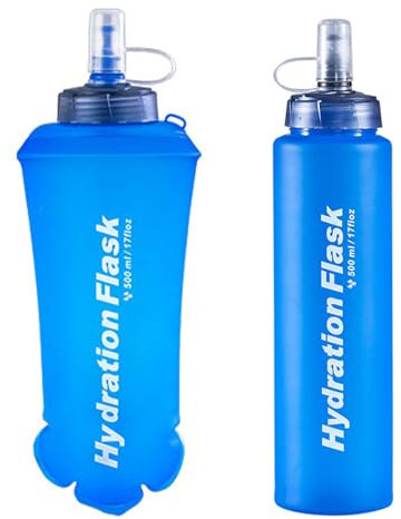 TAKUZA Soft Flask 500ml Unisex Soft-Trinkflasche 2 Stück, Trinkflasche Laufen BPA-Frei, Trinkflasche Joggen für Joggen, Fahrrad, Trinkrucksack, Wandern, Camping und Klettern (Blau)