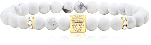 Uloveido 12 Constellation Zodiac Signs Beads Libra Bracelet Natural White Howlite Stone Strand Bracelet for Women Men Birthday Gift