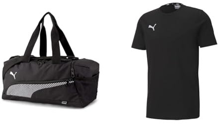PUMA Unisex-Erwachsene Fundamentals Sporttasche, Einheitsgröße 40 x 21 x 22 cm & Herren Teamgoal 23 Casuals Tee T-Shirt, Puma Black, L EU