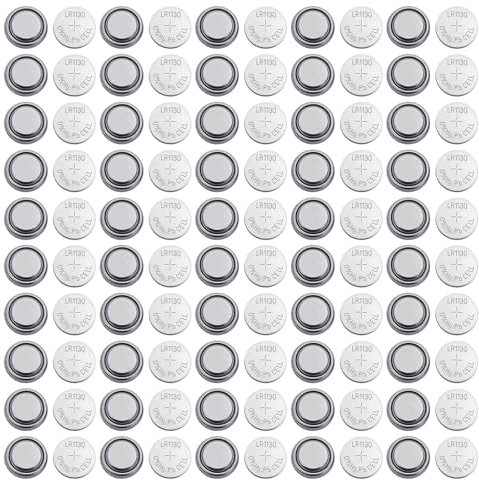 yanwuwa Lot de 50/100 piles bouton AG10 LR1130 1,55 V 1130 piles bouton SR1130 LR54 pour montre portable