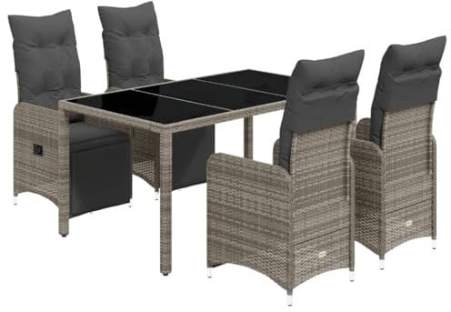vidaXL 5-TLG. Garten-Bistro-Set mit Kissen Grau Poly Rattan