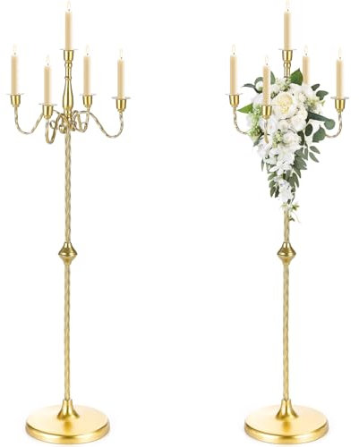 Ironlux Lot de 2 bougeoirs dorés à 5 bras de 108,5 cm, haut centre de table pour bougies coniques, bougeoirs sur pied en métal pour mariage, fête d'anniversaire, décoration d'intérieur
