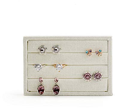 Papten Linen Jewellery Ring Organizer Trays Stackable Jewellery Ring Tray for Earrings Rings Display Showcase（Beige）