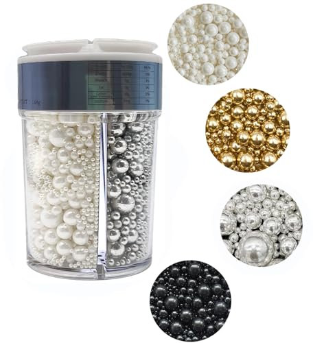 4 in 1 Kuchen Dekoration 160g perle Zucker streusel Perlen Tortenaufsätze Zuckerstreusel für Hochzeiten und tägliche Kuchendekorationen Geburtstagskuchen(Weiß, Super Goldene, Silber, Schwarz)
