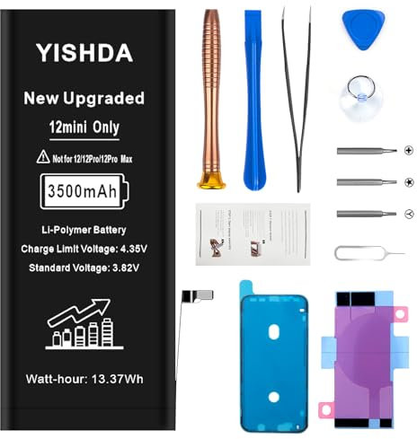 Ersatzakku für iPhone 12 Mini,YISHDA 3500mAh Li-Ion Polymer Akku mit hoher Kapazität passend für iPhone 12 Mini Modell A2399 A2400 A2398 A2176 mit Reparaturwerkzeug Kits
