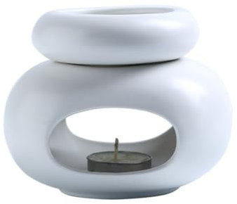 Warmself Aromalampe Teelichthalter aus Keramik Duftlampe aus Keramik Wachsschmelzbrenner Weißer Kieselstein