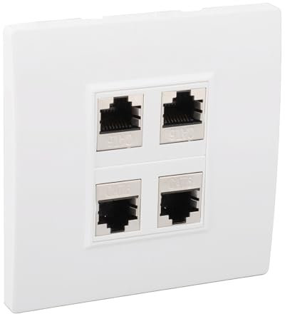 Ethernet Wall Plate, 4 Port Cat 6 Female to Female Wall Jack, Keystone Wall Plate Outlet, 86x86mm, for CAT5 CAT5E CAT6 CAT6A