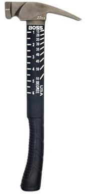 Boss Hammer 22 oz. Premium 4340 American Steel Rip Claw Hammer - Shock-Absorbing Poly-Fiberglass Handle, No-Slip Grip, Cerakote Finish, Smooth Face - Made in USA - BH22STPFS