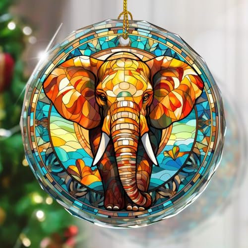 Weihnachtsbaumschmuck, Buntglas-Ornament, Urlaubsdekorationen und Weihnachtsgeschenkideen Elefant