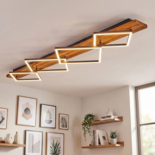 HOFSTEIN LED Deckenleuchte Pompu, Deckenlampe aus Metall/Holz/Kunststoff in Dunkelbraun/Schwarz/Weiß, 56W, 7600 Lumen, 3000 Kelvin, moderne Leuchte für Schlafzimmer, Esszimmer, Wohnzimmer, Küche, Flur