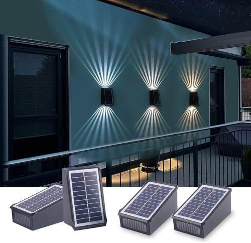 Fosingut Applique Murale Exterieure Sans Fil Lampe Solaire,CCT Lampe Solaire Exterieur Jardin Up Down Réglable,IP65 Étanche Lumière Exterieur pour Clôture,Cour,Patio-4PCS
